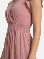 Women’s Flowy Maxi Dress with V Neck Ruffle Sleeves and Smocked Waist