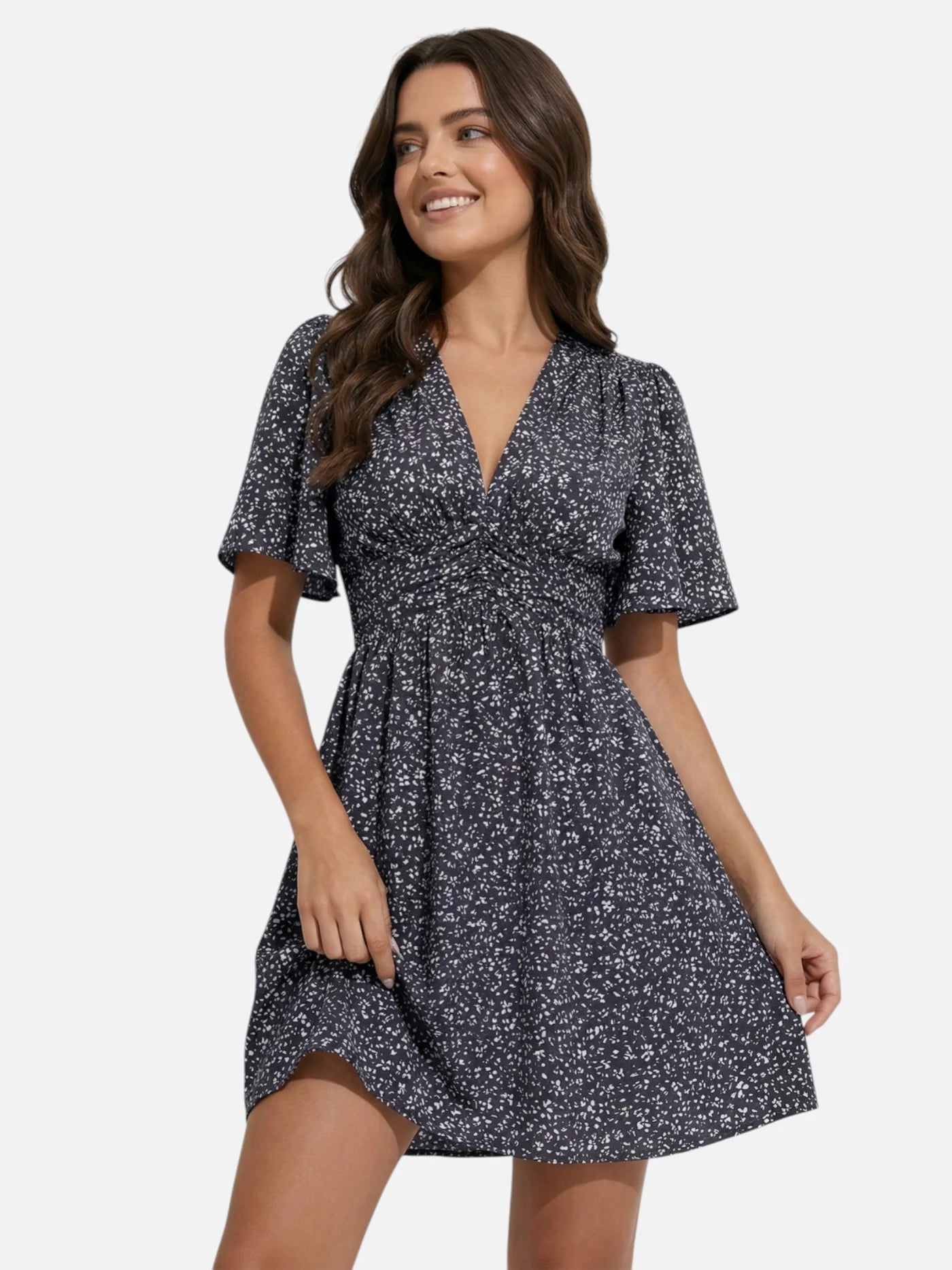 Women’s Flowy Floral Mini Dress with V Neck