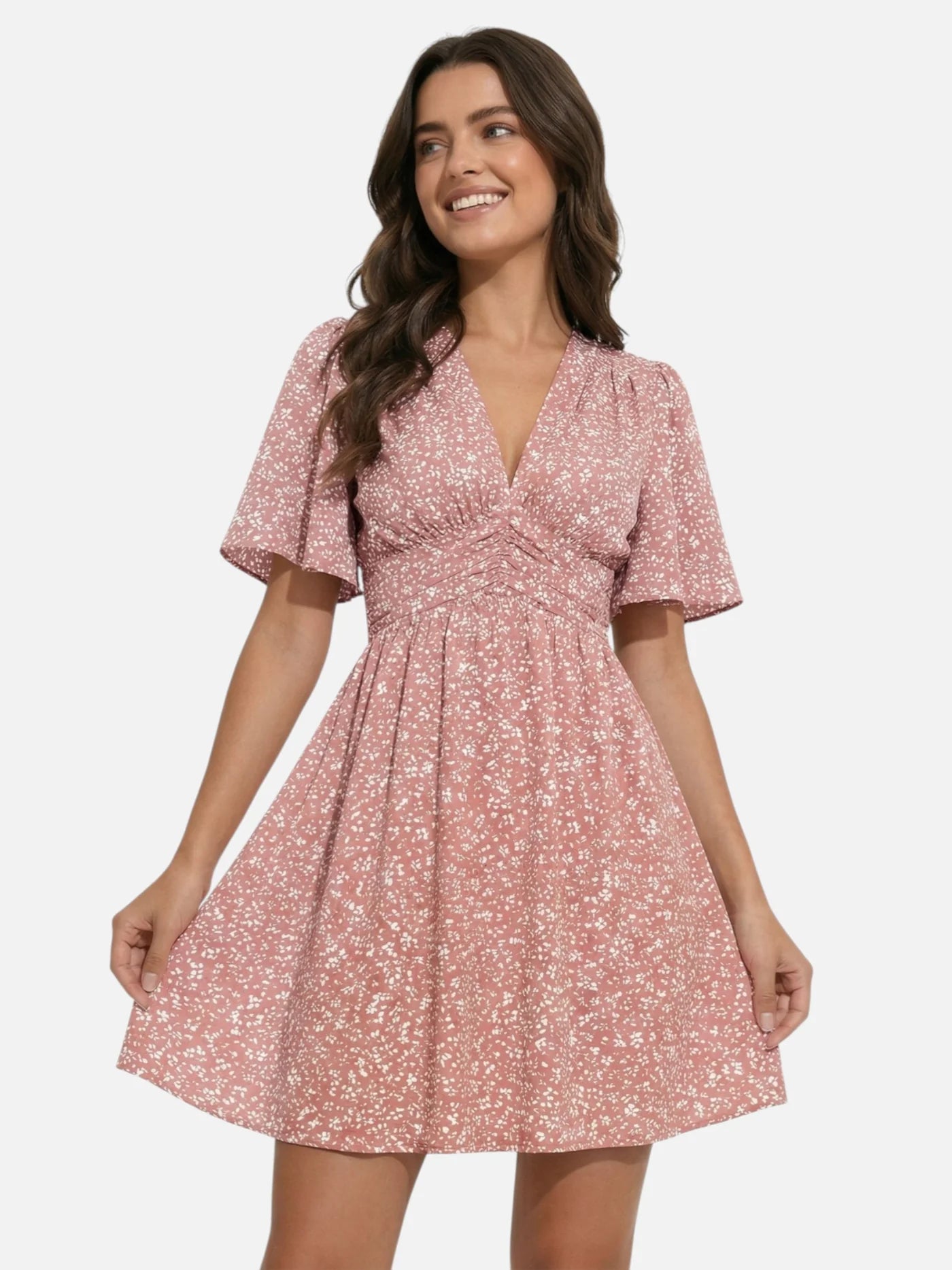 Women’s Flowy Floral Mini Dress with V Neck