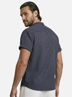 Men’s Striped Short Sleeve Shirt Mandarin Collar Lightweight Summer Shirt