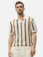 Men’s Textured Knit Striped Polo Shirt