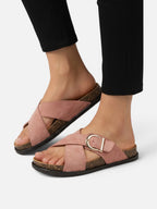 Women’s Cross Strap Sandals with Buckle Comfortable Slip-On Summer Slides