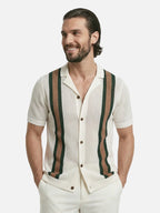 Men’s Knit Polo Shirt with Open Collar and Vertical Stripes