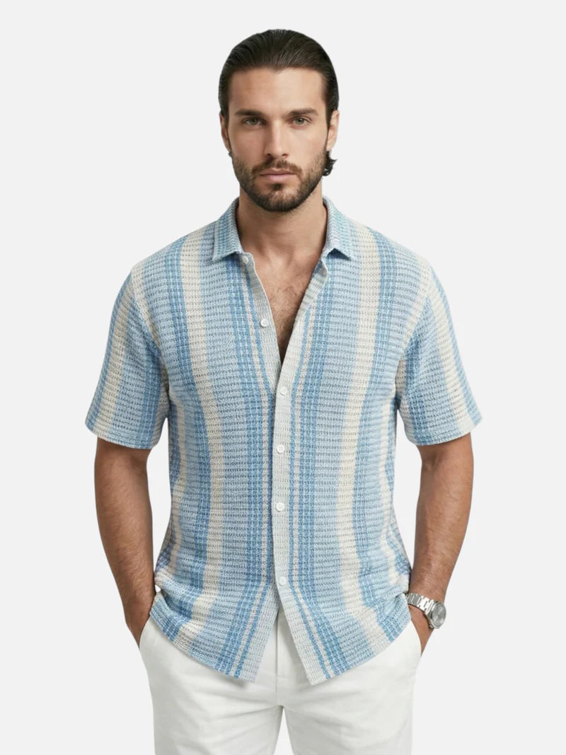 Men’s Striped Short Sleeve Button-Up Shirt – Casual Summer Style