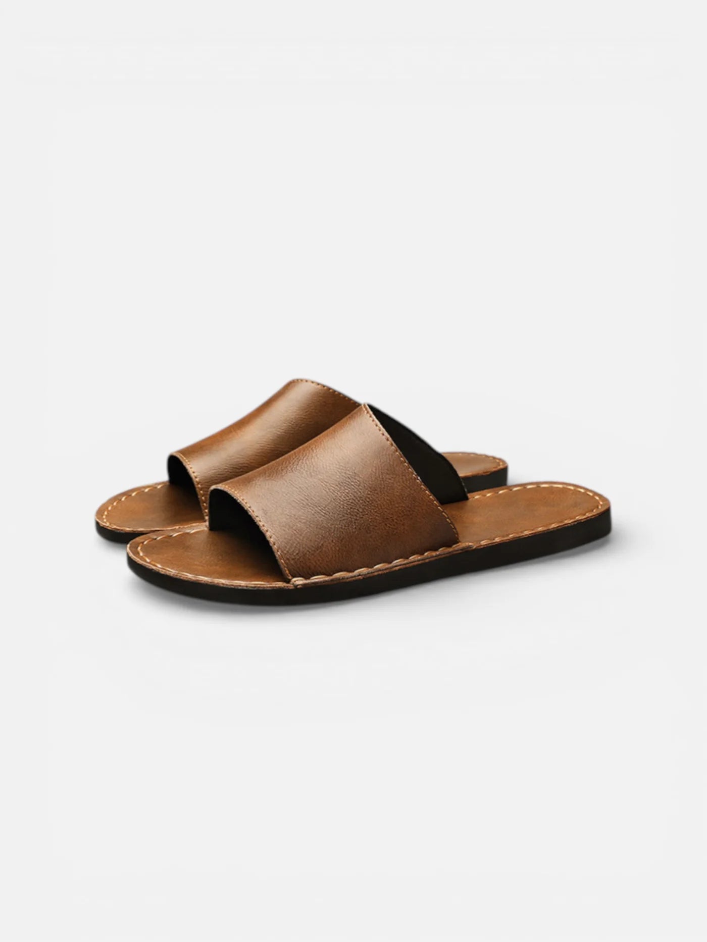Men’s Minimalist Leather Slide Sandals Comfortable Summer Slip-On