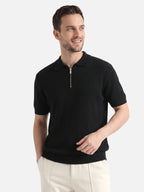 Men's Fine Knit Zip Polo Shirt – Elegant and Modern Style